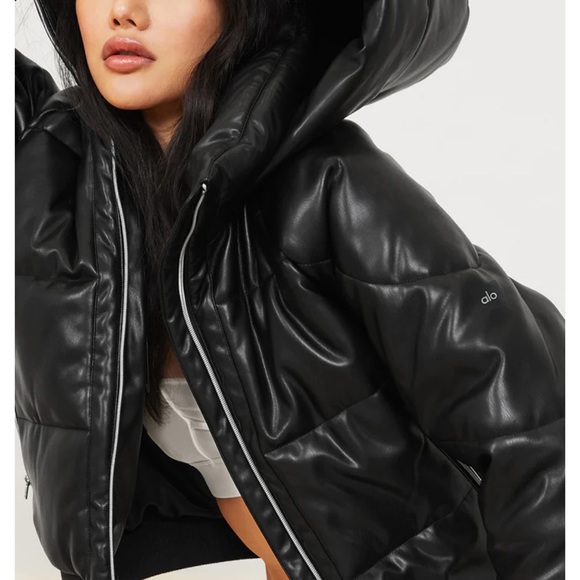 Like new, alo leather bomber puffer jacket - Picture 2 of 6
